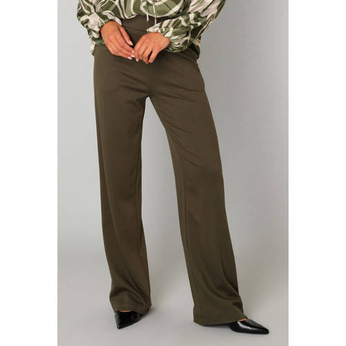 Yest wide leg high waist casual broek donkergroen afbeelding