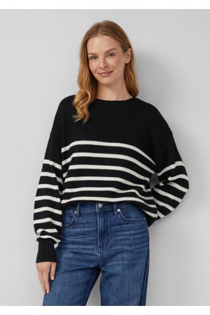 gestreepte gebreide trui met wol zwart