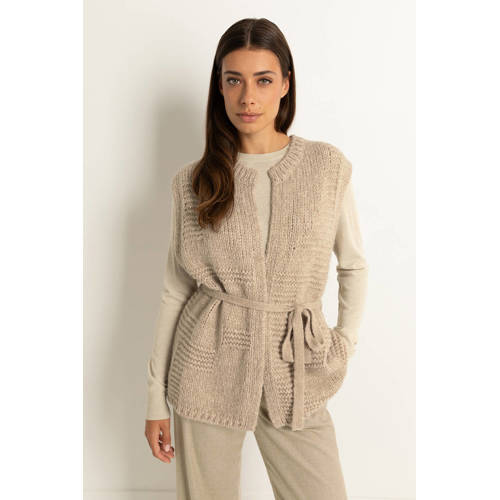 Claudia Sträter gilet met wol beige grof gebreid afbeelding