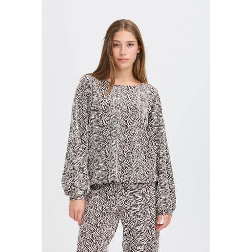 ICHI top met zebraprint donkerbruin afbeelding