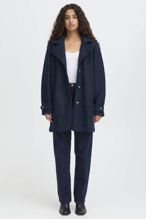 wollen manteljas donkerblauw