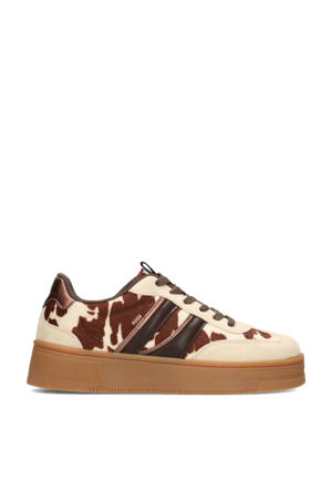 Lilly sneakers met koeienprint bruin/ecru