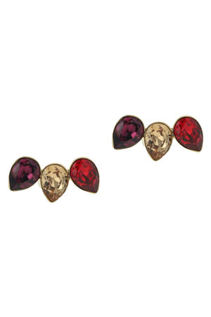 gold plated oorbellen met Swarovski kristallen Triple Leaf Amethyst