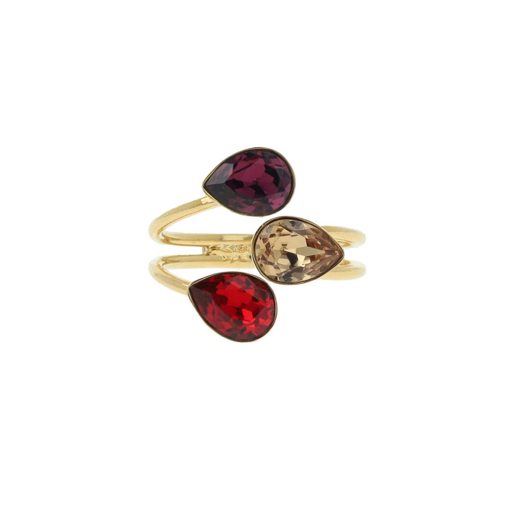 Otazu gold plated ring met Swarovski kristallen Triple Leaf Amethyst