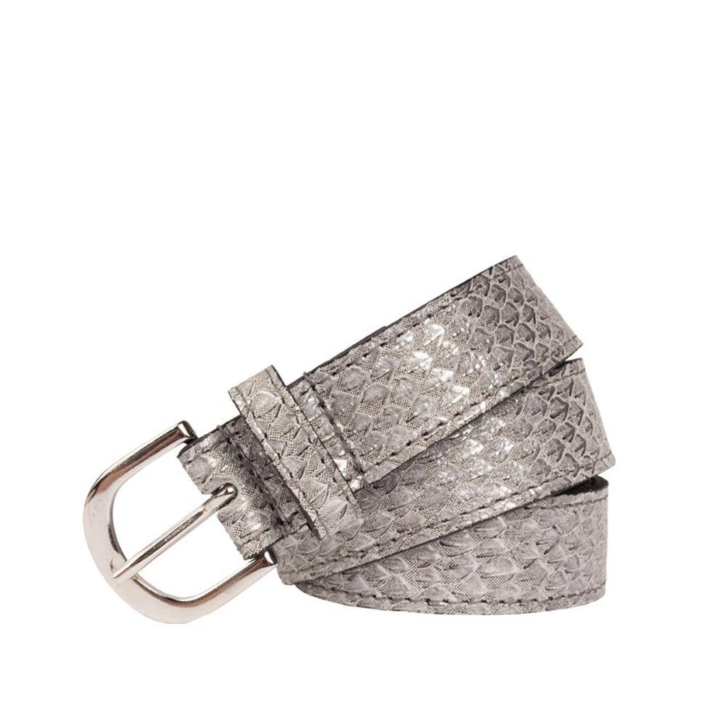 Legend leren riem met slangenprint zilverkleurig