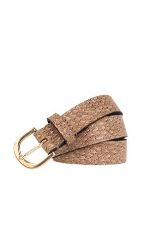 leren riem met slangenprint lichtbruin