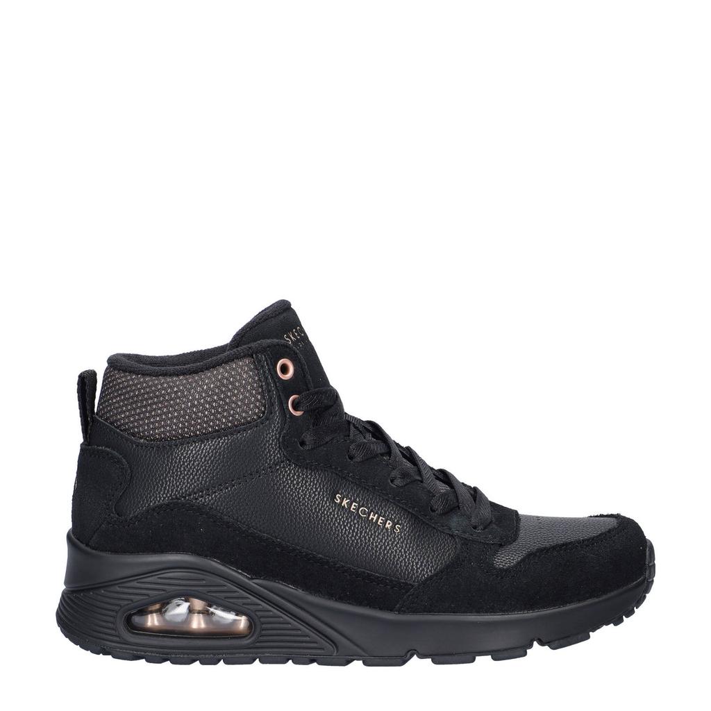 Zwarte dames Skechers Uno Stacre Shine sneakers van imitatieleer met veters
