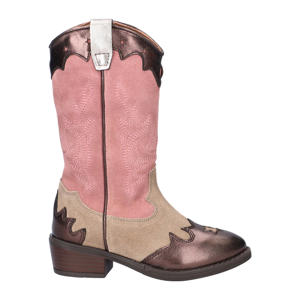 suède cowboylaarzen brons/roze