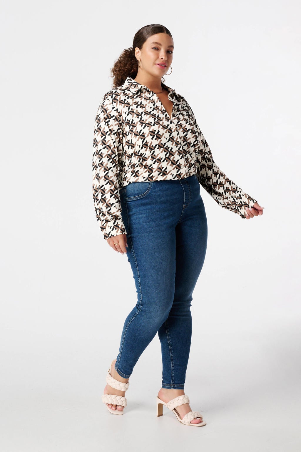 Medium blue denim dames MS Mode slim fit jeans van denim met regular waist en effen