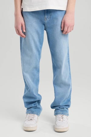 waist straight leg jeans light blue denim