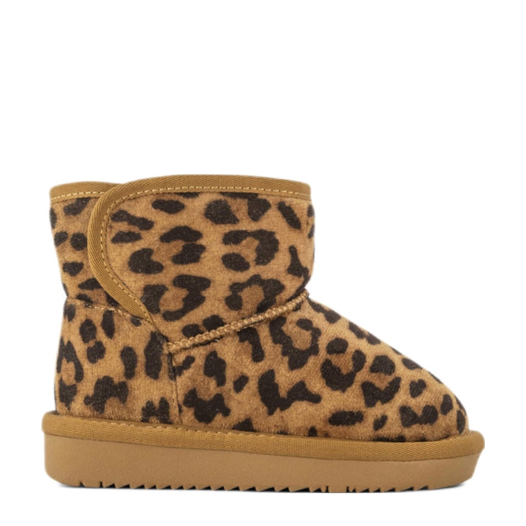 Cognac en zwarte meisjes Graceland gevoerde enkelboots van suèdelook met ritssluiting en panterprint