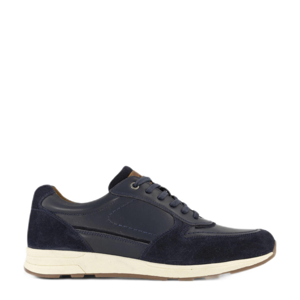 Donkerblauwe heren Gallus leren sneakers met veters