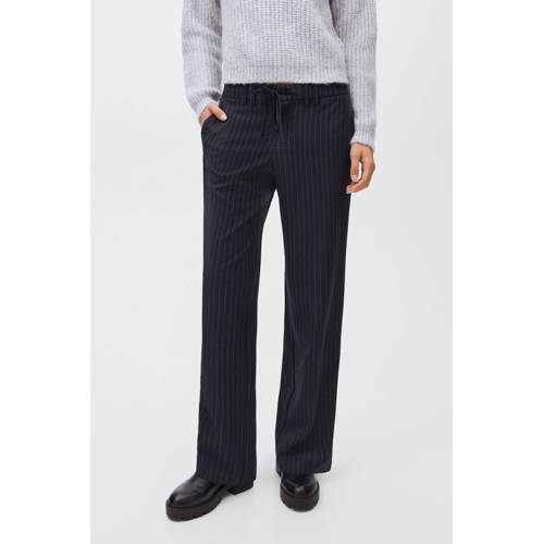 MANGO TEEN casual broek met krijtstreep donkerblauw afbeelding