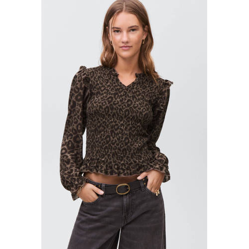 MANGO TEEN blousetop met panterprint donkerbruin afbeelding