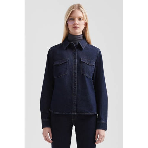 QS denim blouse dark blue denim afbeelding