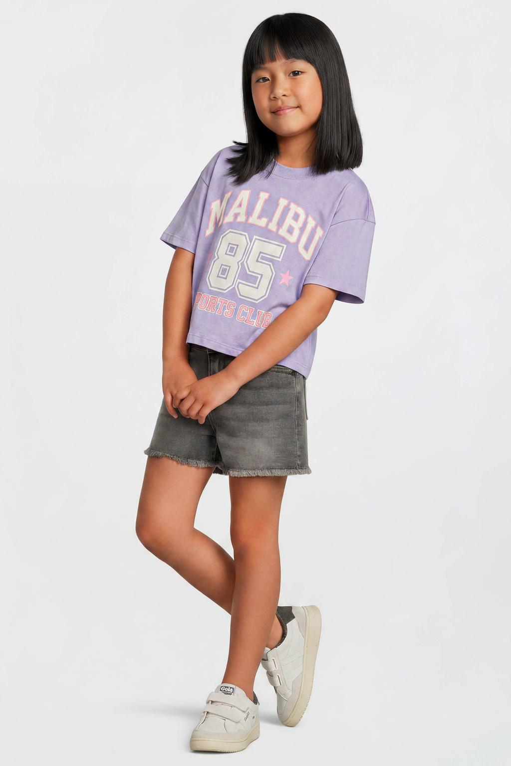 Grey denim meisjes Anytime short van denim met regular waist, rits- en knoopsluiting en effen