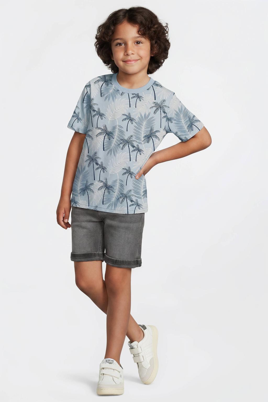 Grey denim jongens Anytime short van katoen met regular waist, rits- en knoopsluiting en effen
