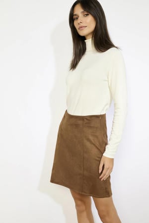 suede korte rok bruin