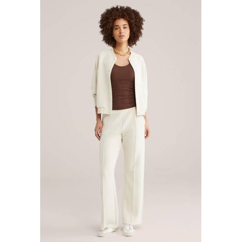 WE Fashion straight regular waist flared broek ecru afbeelding