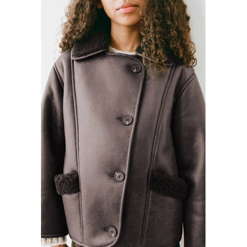 Mango Kids imitatieleren jas donkerbruin afbeelding