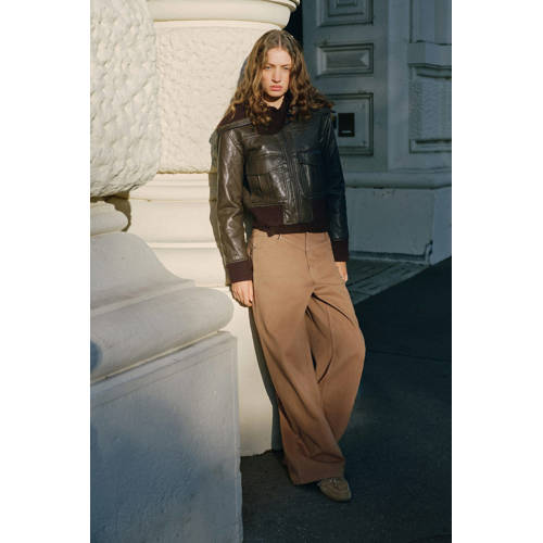 Mango wide leg jeans bruin afbeelding