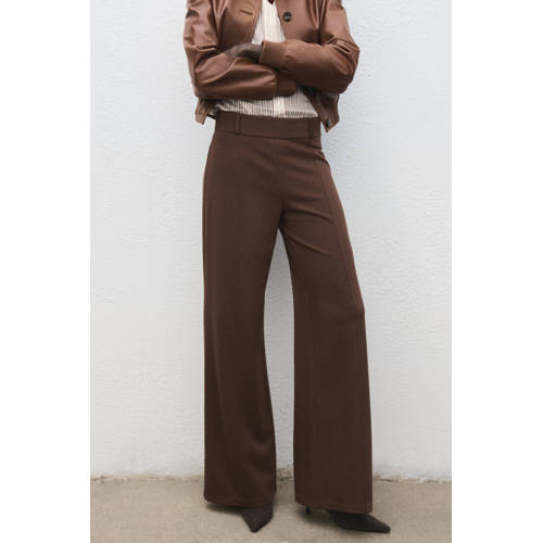 Mango wide leg high waist pantalon bruin afbeelding