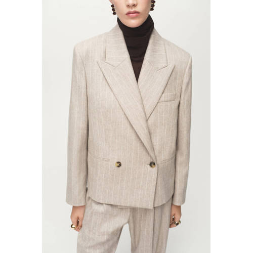 Mango oversized blazer met krijtstreep beige afbeelding