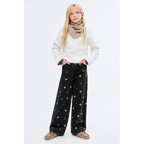Mango Kids wide leg jeans met hartjes black denim afbeelding