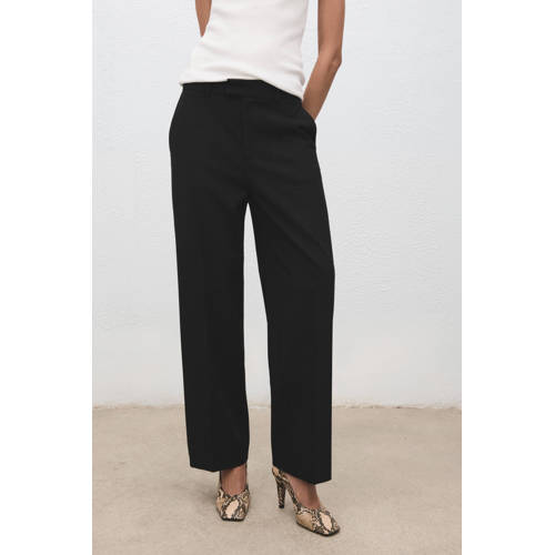 Mango wide leg regular waist broek zwart afbeelding