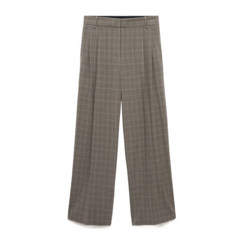 Mango baggy regular waist geruite broek grijsbruin afbeelding