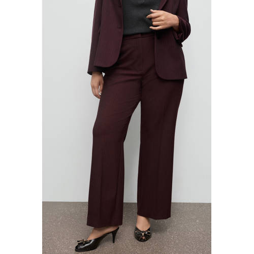Mango straight regular waist broek met krijtstreep donkerrood afbeelding