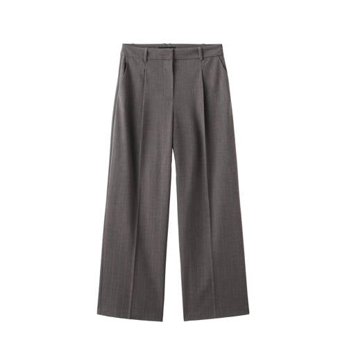 Mango wide leg high waist geruite pantalon grijs afbeelding