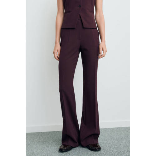 Mango flared regular waist pantalon donkerpaars afbeelding