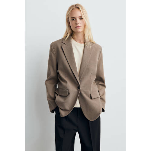 Mango geruit regular blazer bruin afbeelding