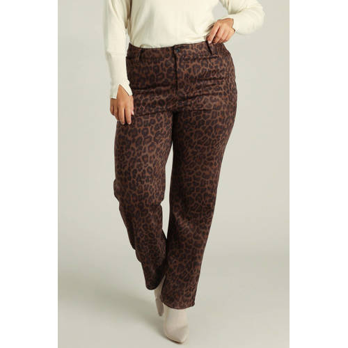 Yest Curve straight high waist broek met panterprint bruin afbeelding