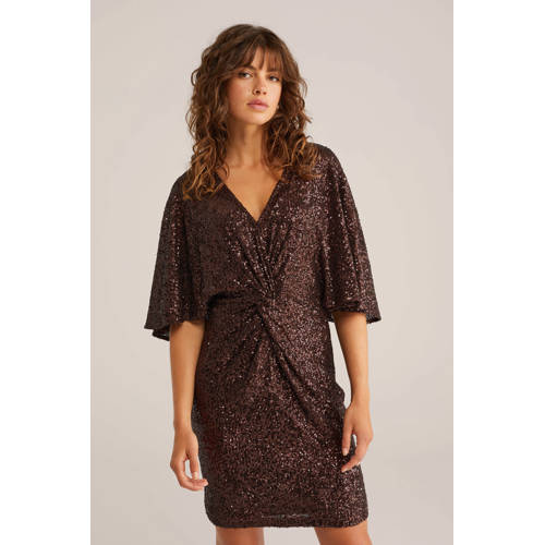 WE Fashion korte jurk met pailletten bruin afbeelding