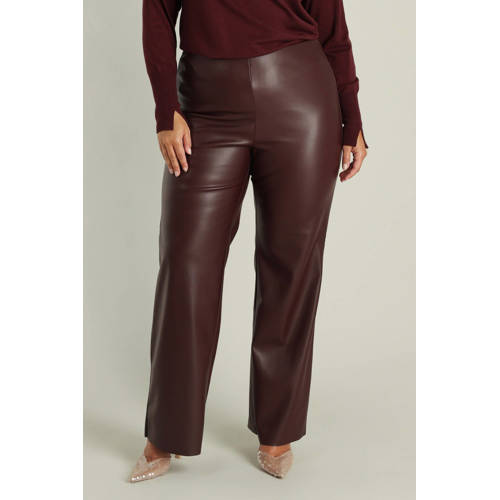 Yest Curve imitatieleren straight high waist flared broek donkerrood afbeelding