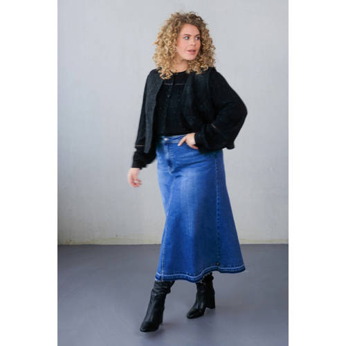 Yest Curve denim spijkerrok medium blue denim afbeelding