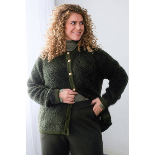 Yest Curve cardigan met wol donkergroen afbeelding