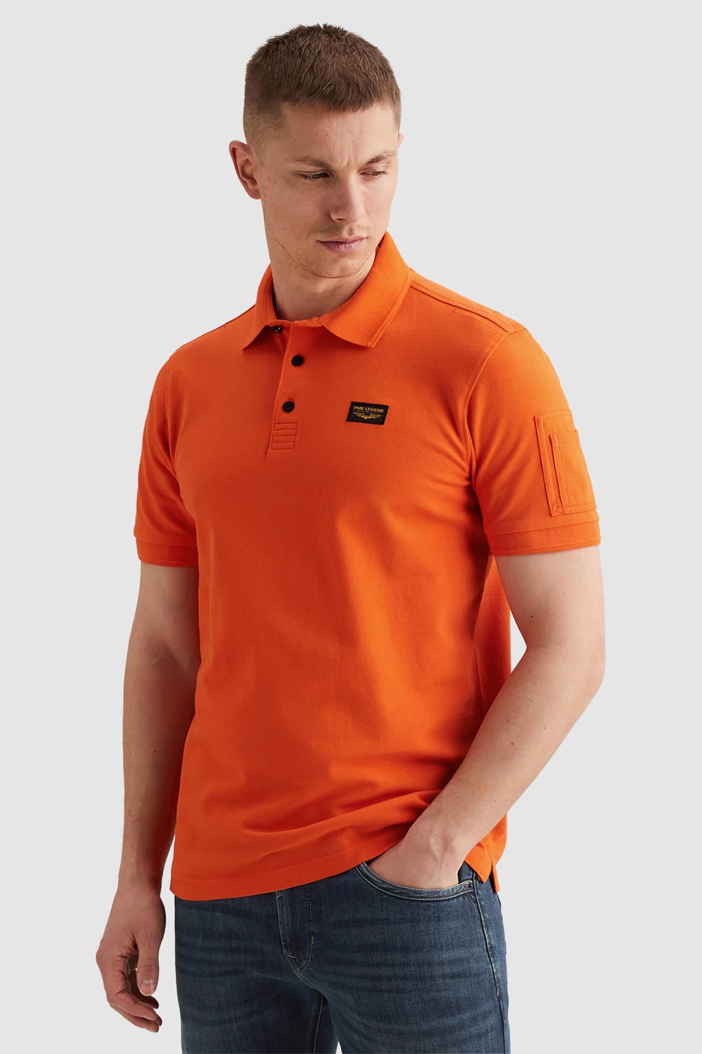 Oranje heren PME Legend regular polo van katoen met effen, korte mouwen en pique