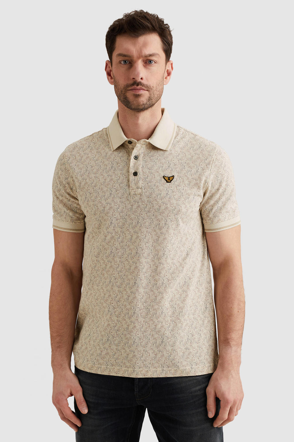 Ecru heren PME Legend regular polo van katoen met korte mouwen en pique