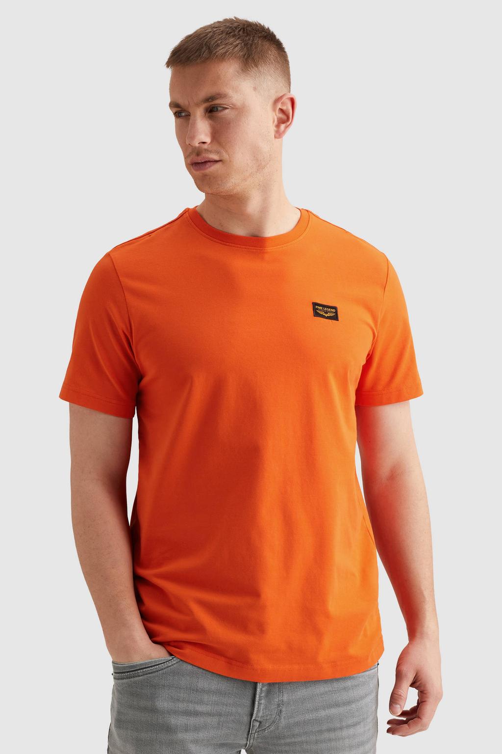 Oranje heren PME Legend regular T-shirt van katoen met effen, korte mouwen en ronde hals