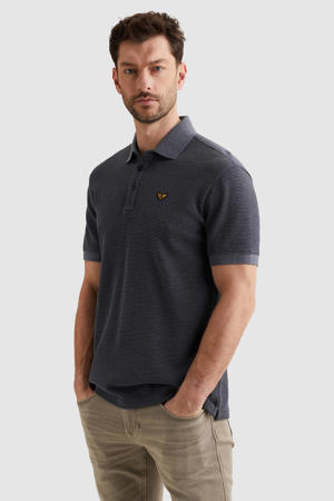 regular gestreepte polo donkerblauw fijn gebreid