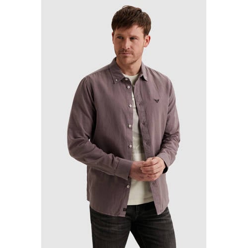 PME Legend regular casual overhemd met linnen paars afbeelding