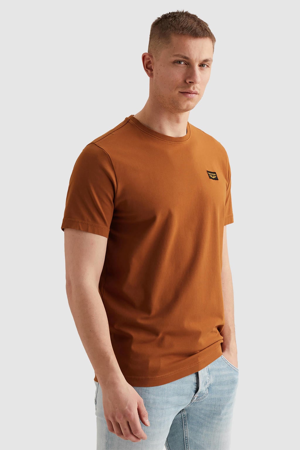 Donker oranje heren PME Legend regular T-shirt van katoen met effen, korte mouwen en ronde hals