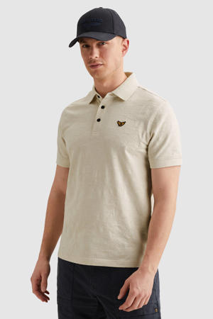regular polo met ingebreid patroon beige