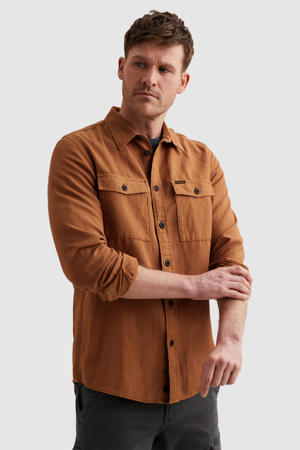 overshirt met linnen donker oranje