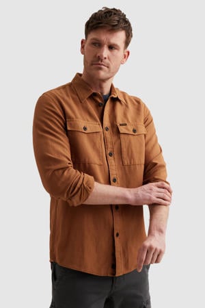 overshirt met linnen donker oranje