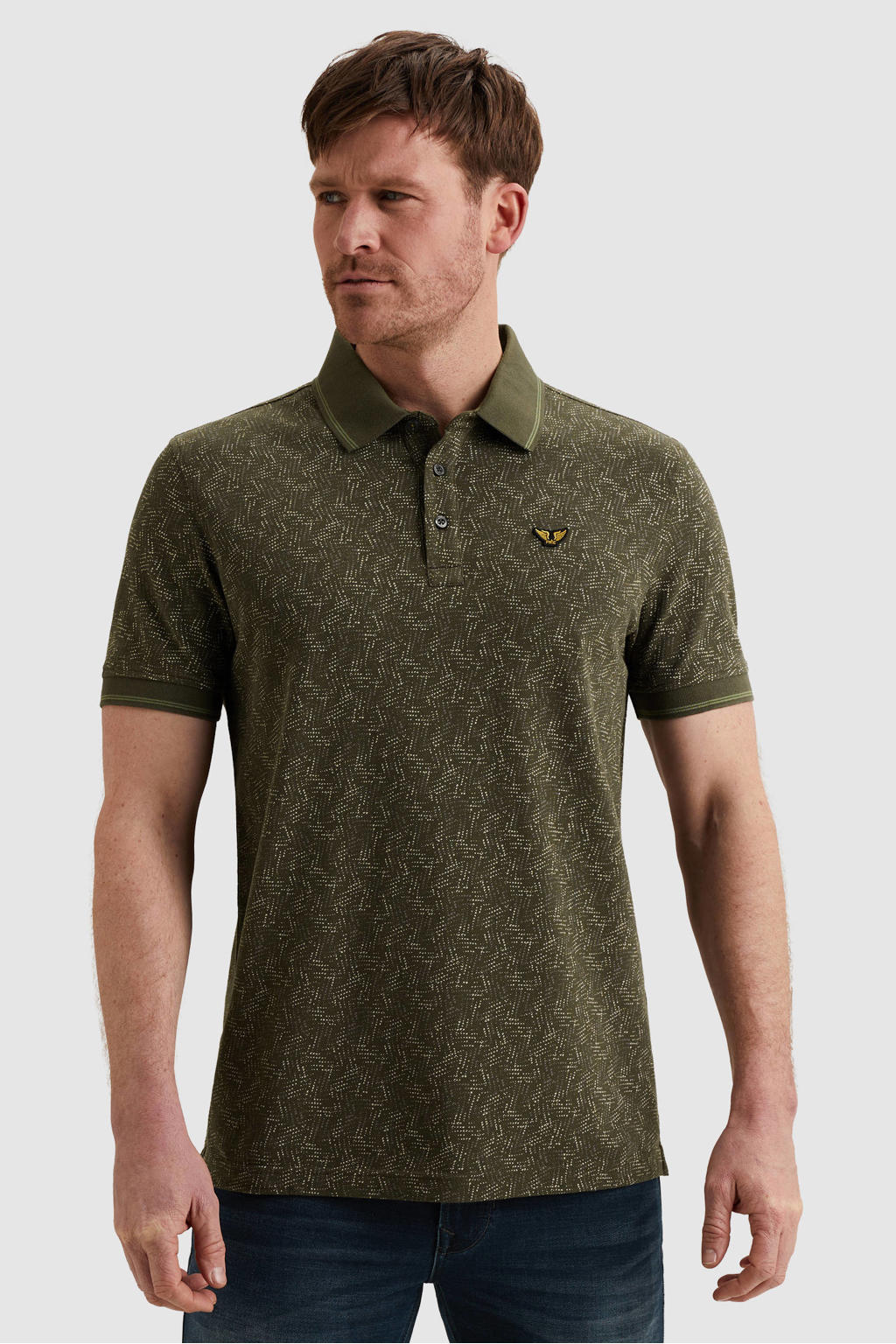 Donkergroene heren PME Legend regular polo van katoen met korte mouwen en pique