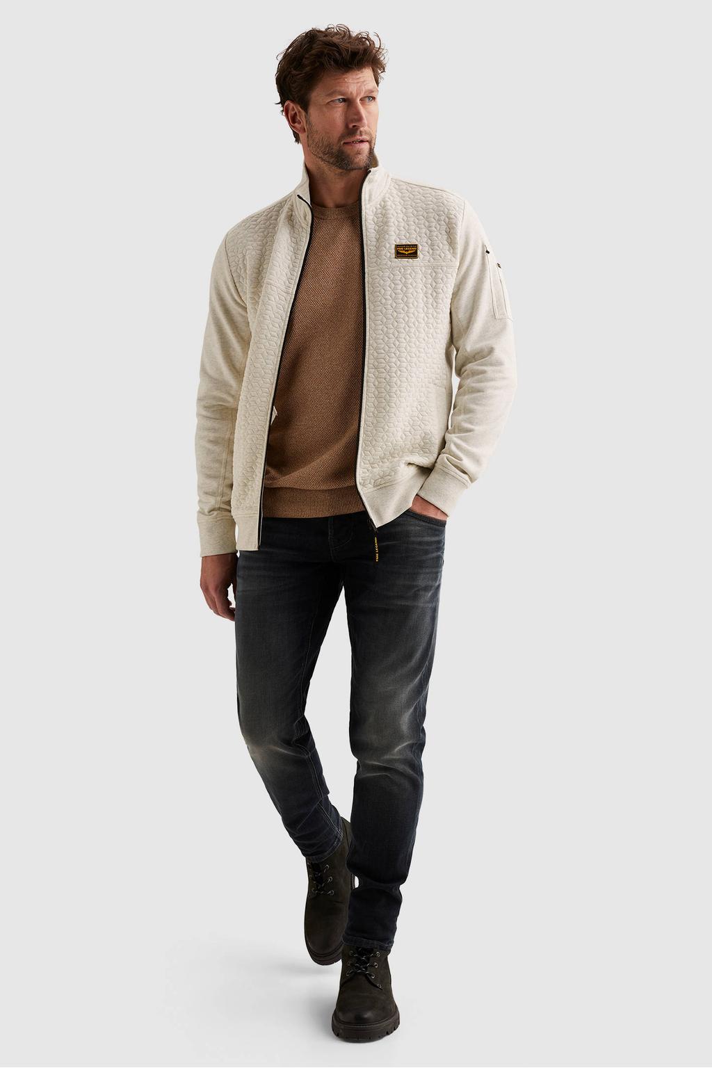 Ecru heren PME Legend sweatvest met effen, lange mouwen, capuchon, ritssluiting en textuur